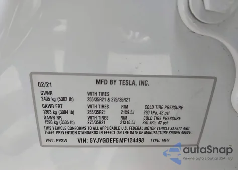 2021 Tesla Model Y Performance Dual Motor All-Wheel Drive из США, поврежденный, VIN 5YJYGDEF5MF124498